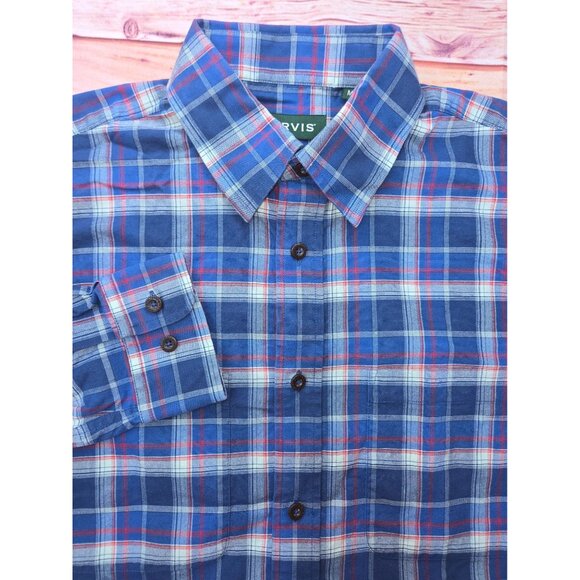Orvis Mens Blue Plaid 100% Cotton Long Sleeve Shirt Medium - Picture 4 of 7